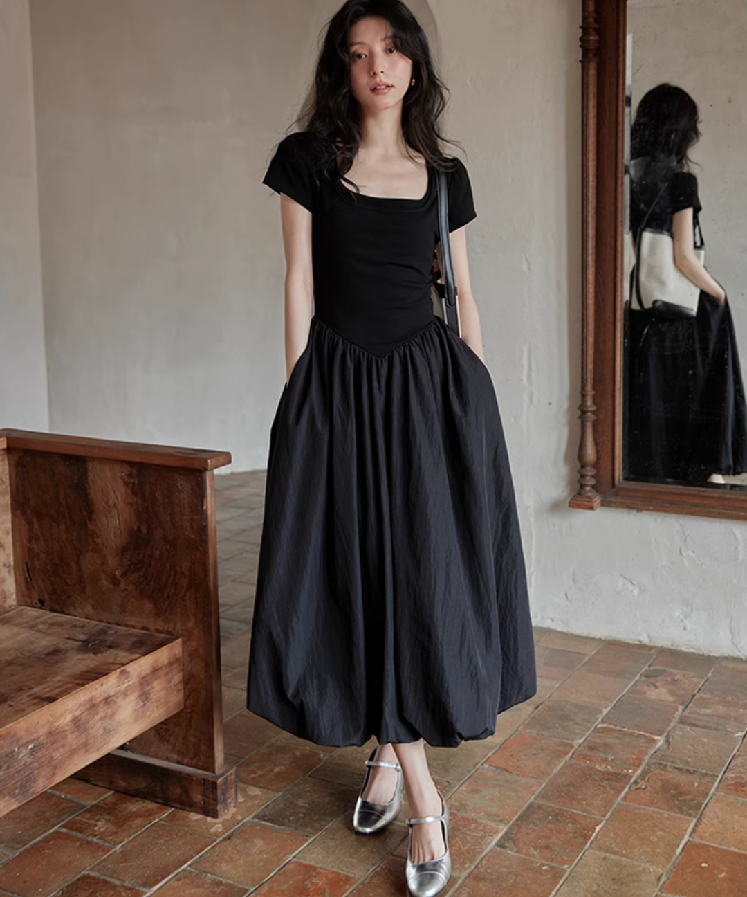 異素材切り替えバルーンスカートワンピース – jemiremi（ジェミレミ）