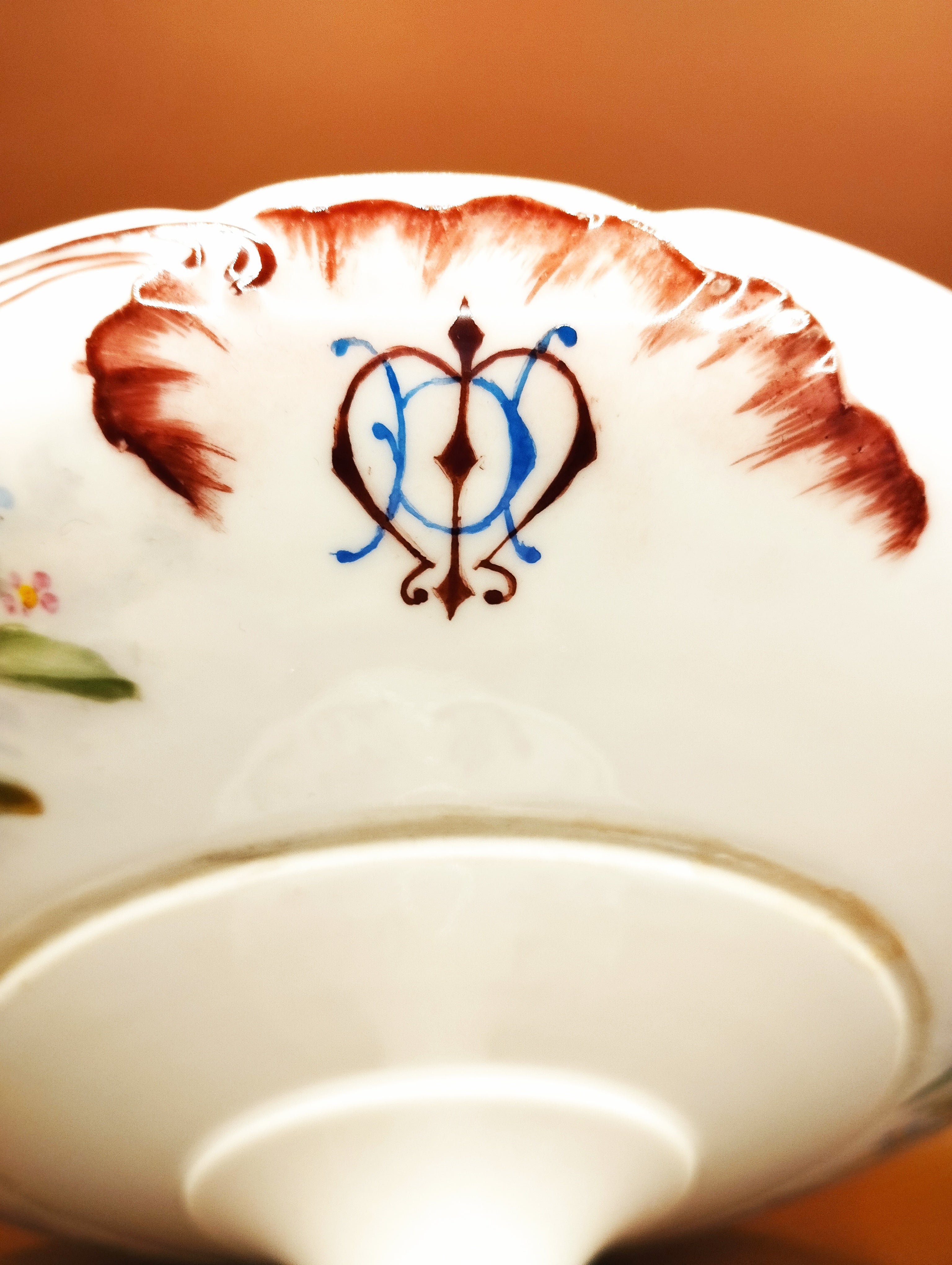 コンポティエ 19世紀 | 海老茶色唐草×花柄・フランス製アンティーク