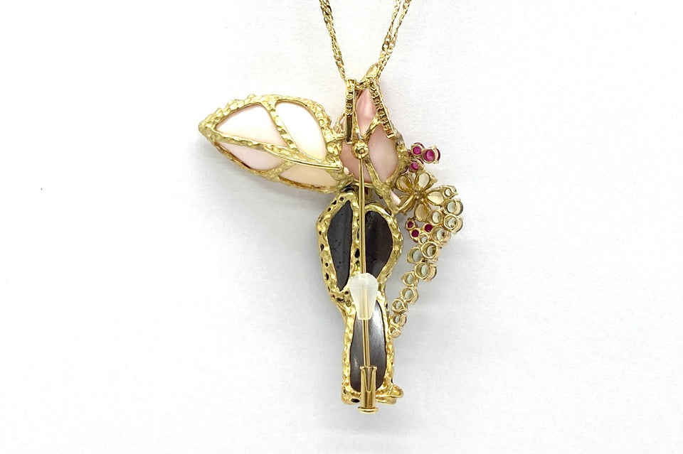 Boulder Opal K18ボルダーオパール コンクシェル ルビー イエロー