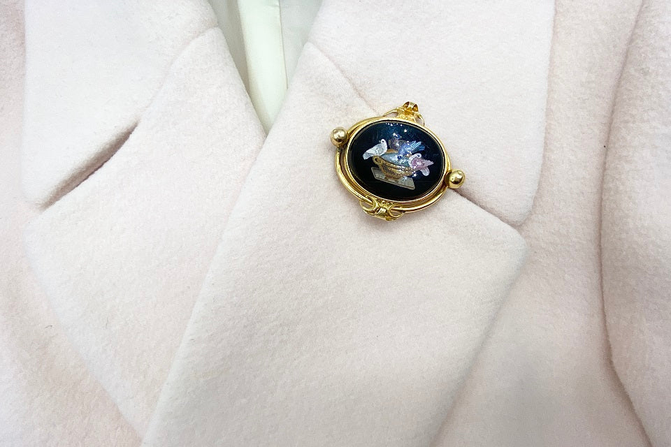 Antique 【アンティーク】 非貴金属ローマンモザイクブローチ (NO