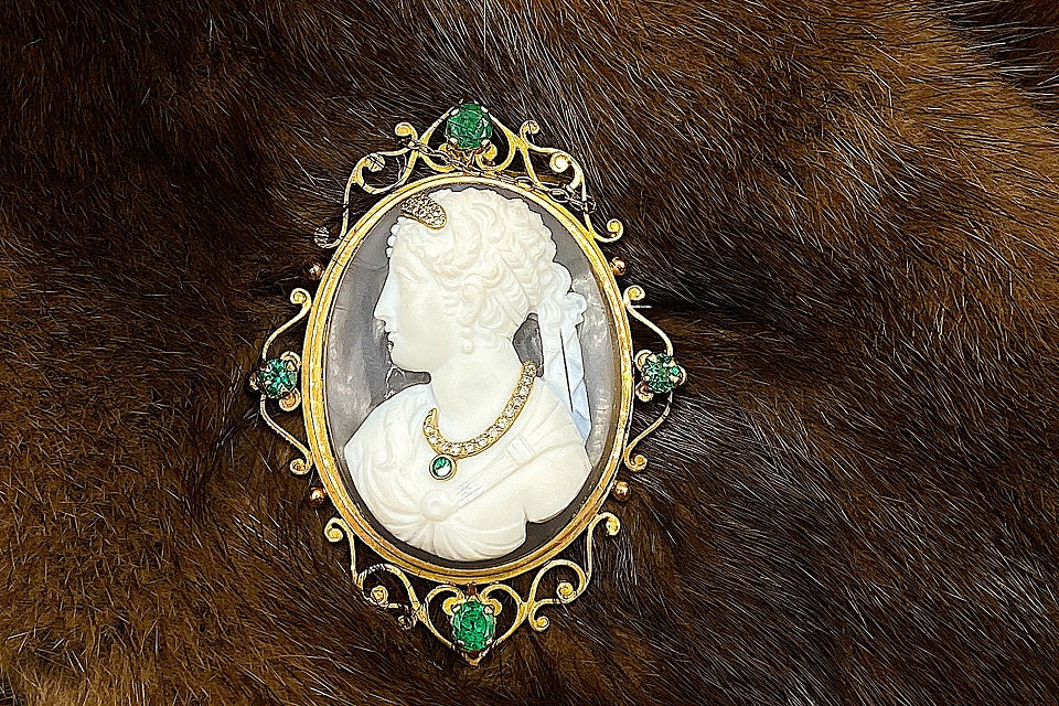 Stone Cameo】K18 YG/PGストーンカメオ エメラルド ダイヤモンドペン