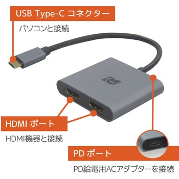RS-UCHD2-PD USB Type-C to デュアルHDMIディスプレイアダプター(PD