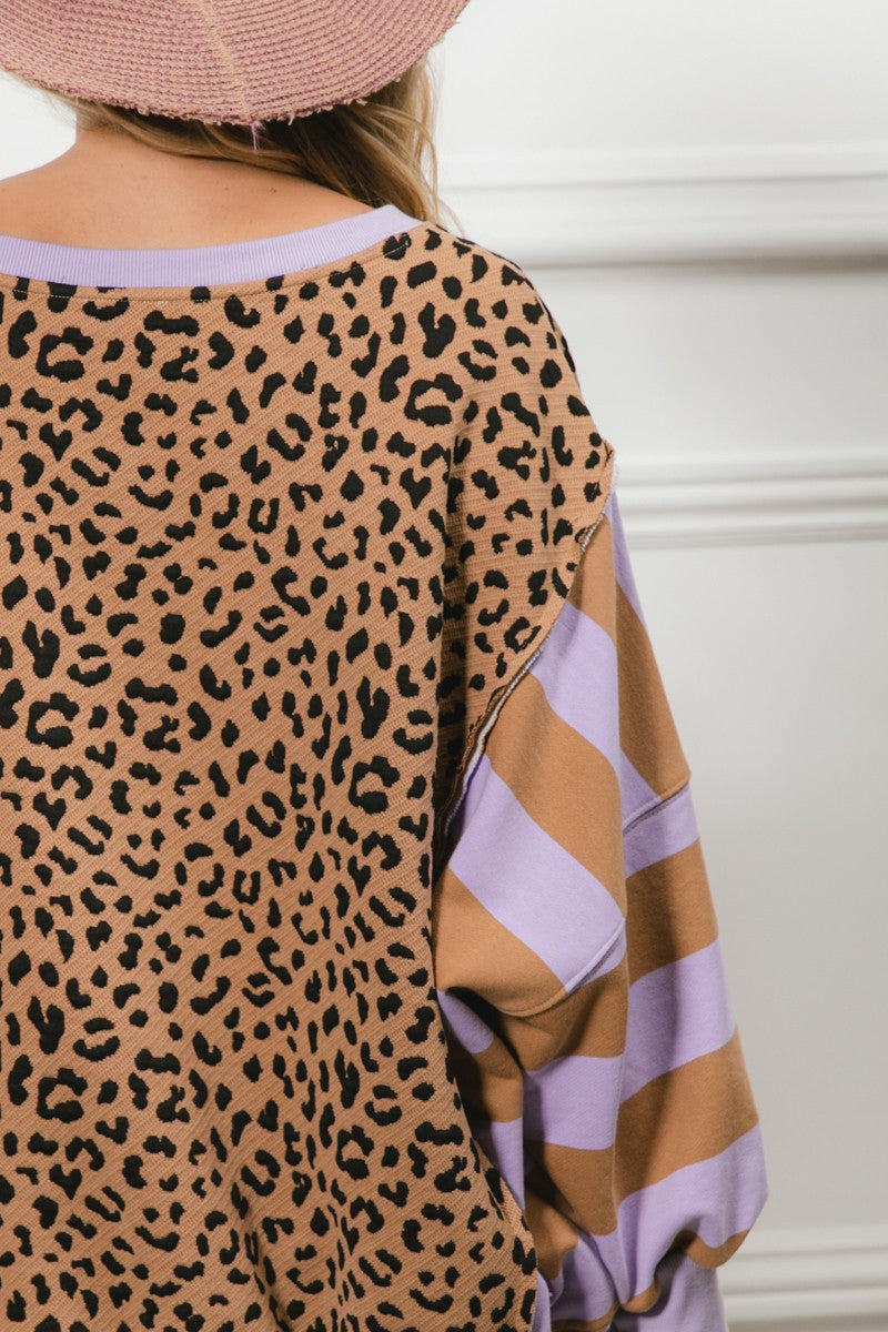 BiBi Leopard and Striped Print Top in Lavender – June Adel