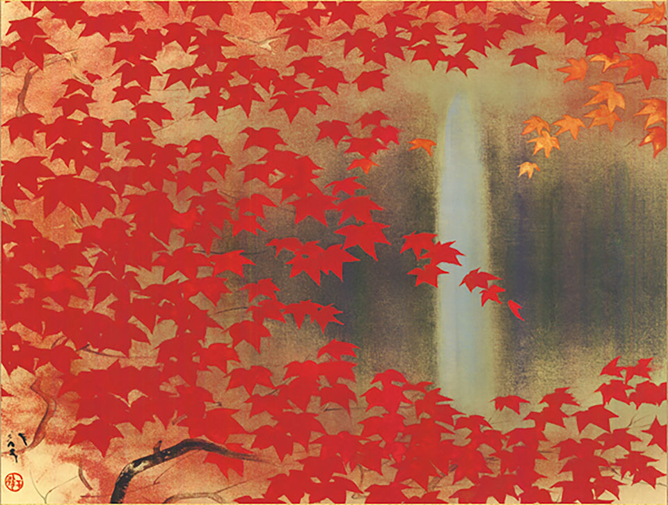 花鳥画掛け軸 滝に紅葉 川端龍子(名画複製画) – 寿鳳人形の東芸