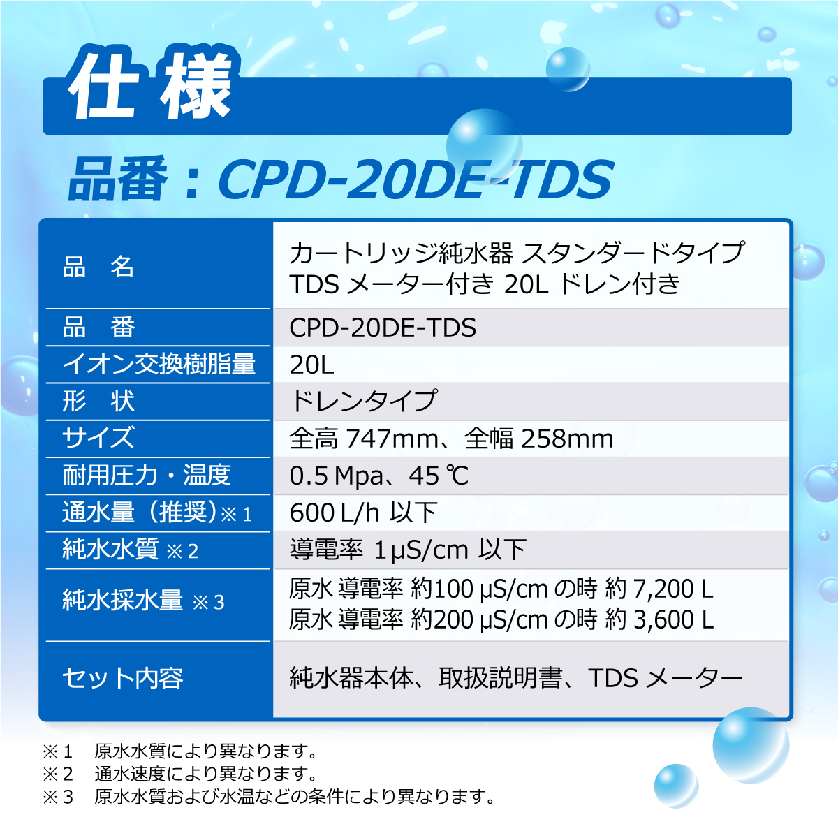 サンエイ化学 カートリッジ純水器 20L スタンダードタイプ TDSメーター