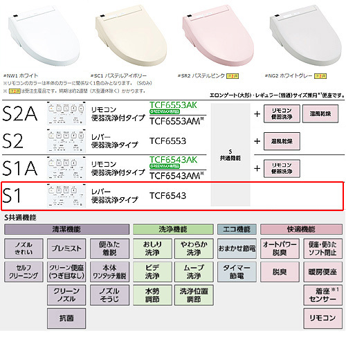 TCF6543#NG2｜TOTO○洗浄便座 ウォシュレットS[S1][貯湯式]