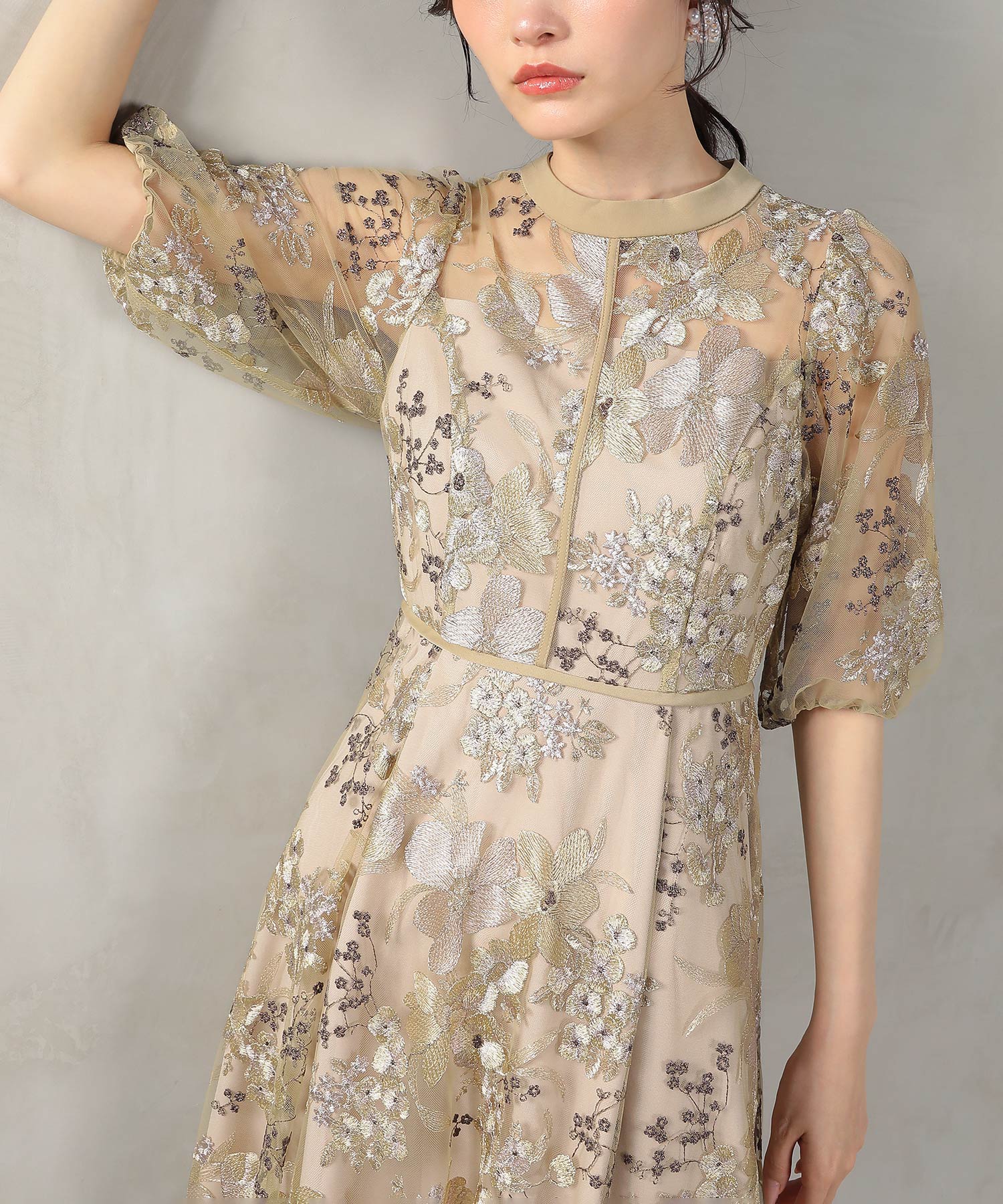 シック フラワー刺繍 ドレス 結婚式 お呼ばれ オケージョン