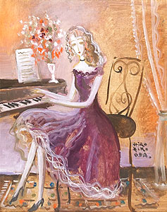 織田広比古「赤いドレス」油彩