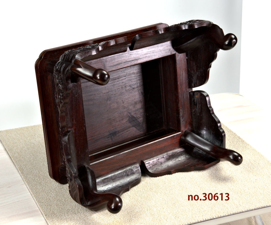 花台: 紫檀 香炉台 佐藤作 波亀地彫り 巾36cm 唐木指物 no.30613