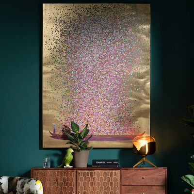 フラワーボート ゴールドピンク 100x80cm タッチドピクチャー ｜【KARE