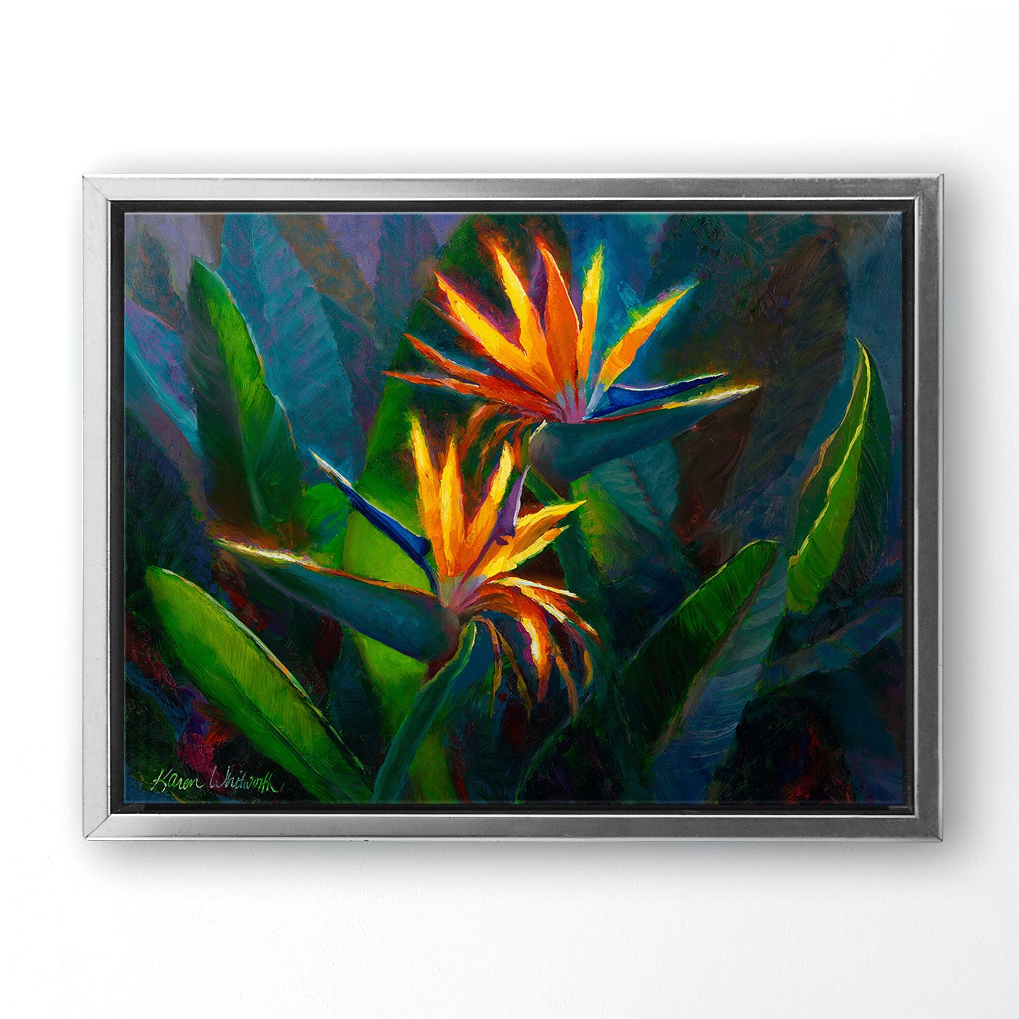 LARGE Tropical Painting, Bird of Paradise Canvas Wall Art Print