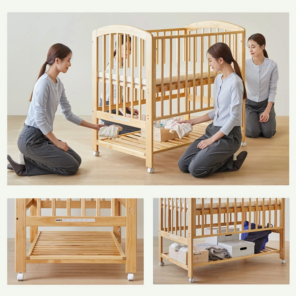 屈まずに赤ちゃんのお世話ができるハイポジション ベビーベッド