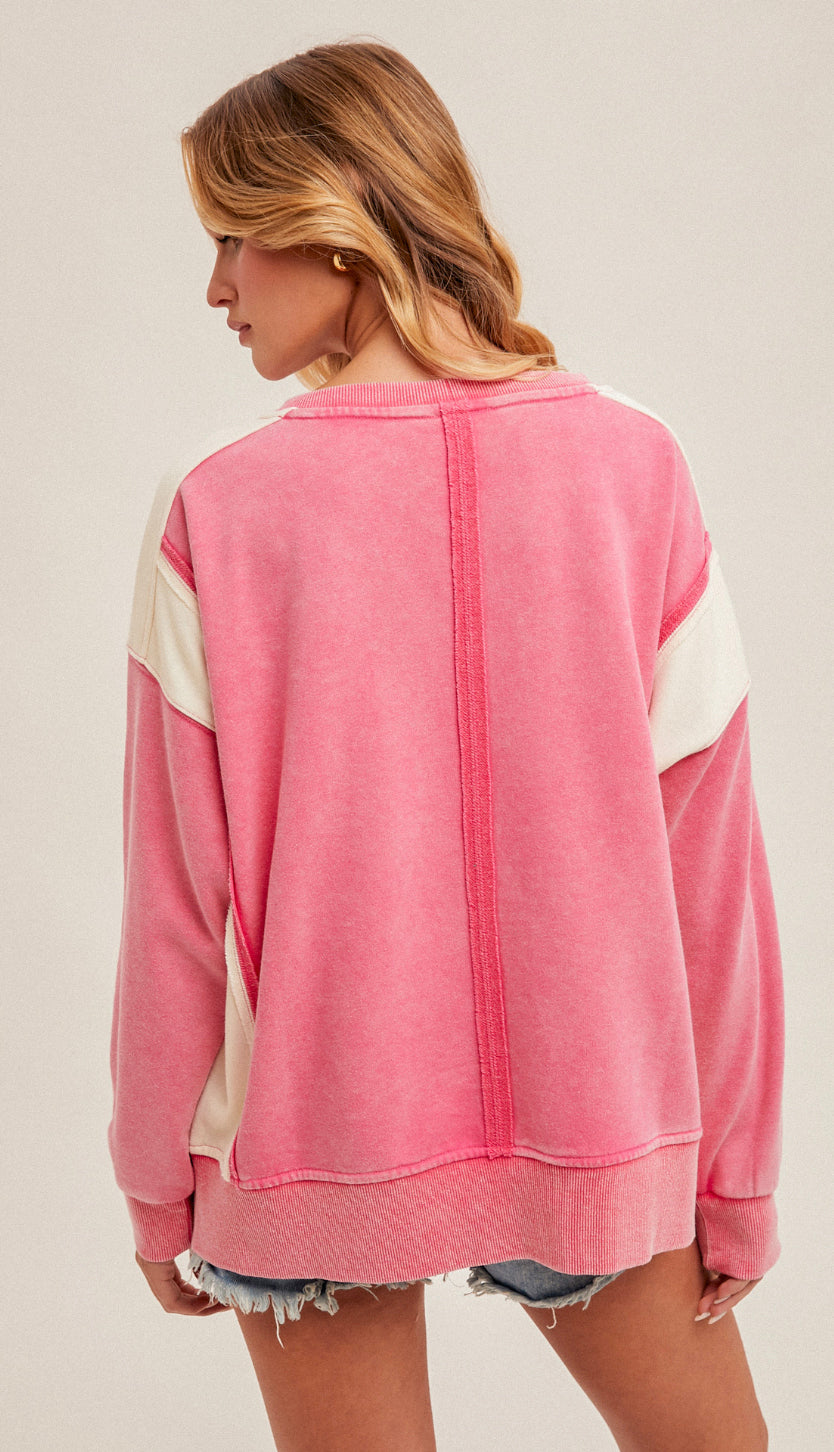 Lisa Color Block Oversized Sweatshirt- Fuchsia