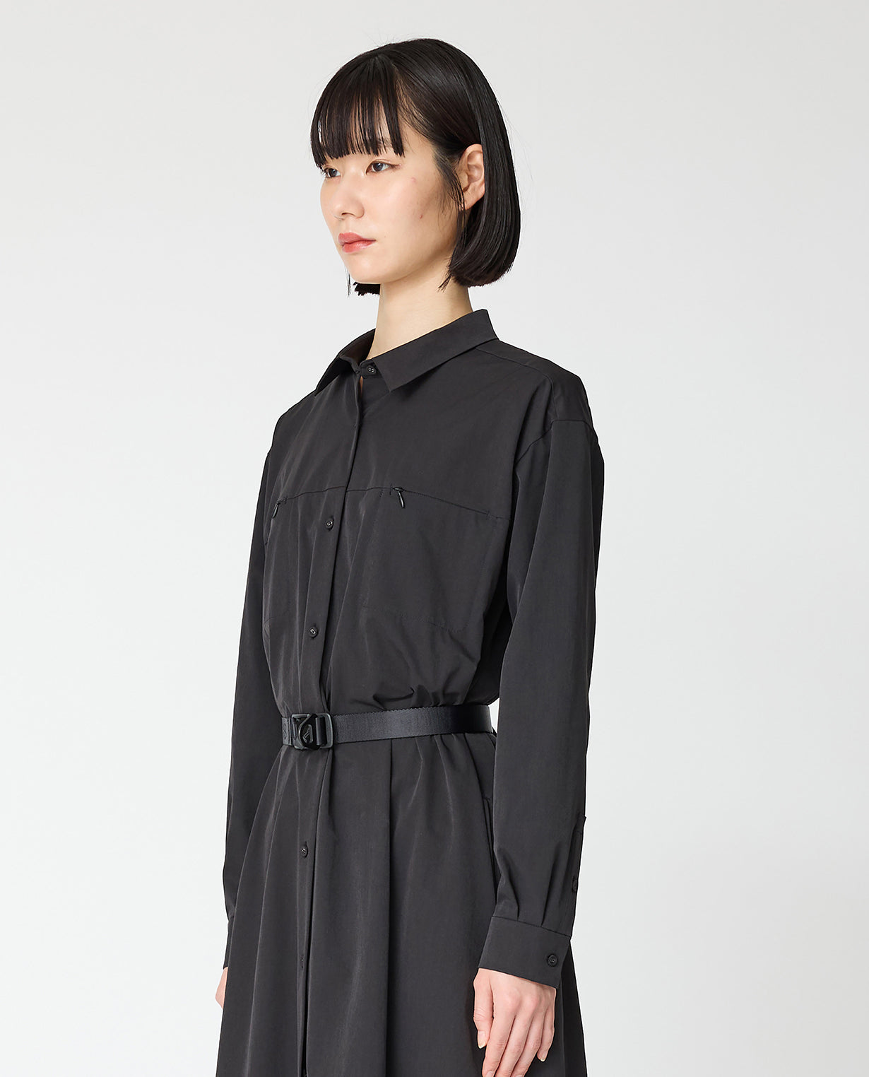 0205_L ヴィンテージストレッチシャツワンピース (ブラック) – K-3B