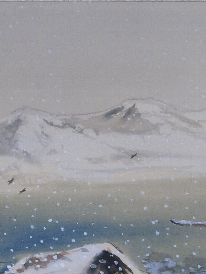 森月城 海辺の雪 | 掛軸(掛け軸)販売／表装ご依頼は掛軸いっぷく掛軸