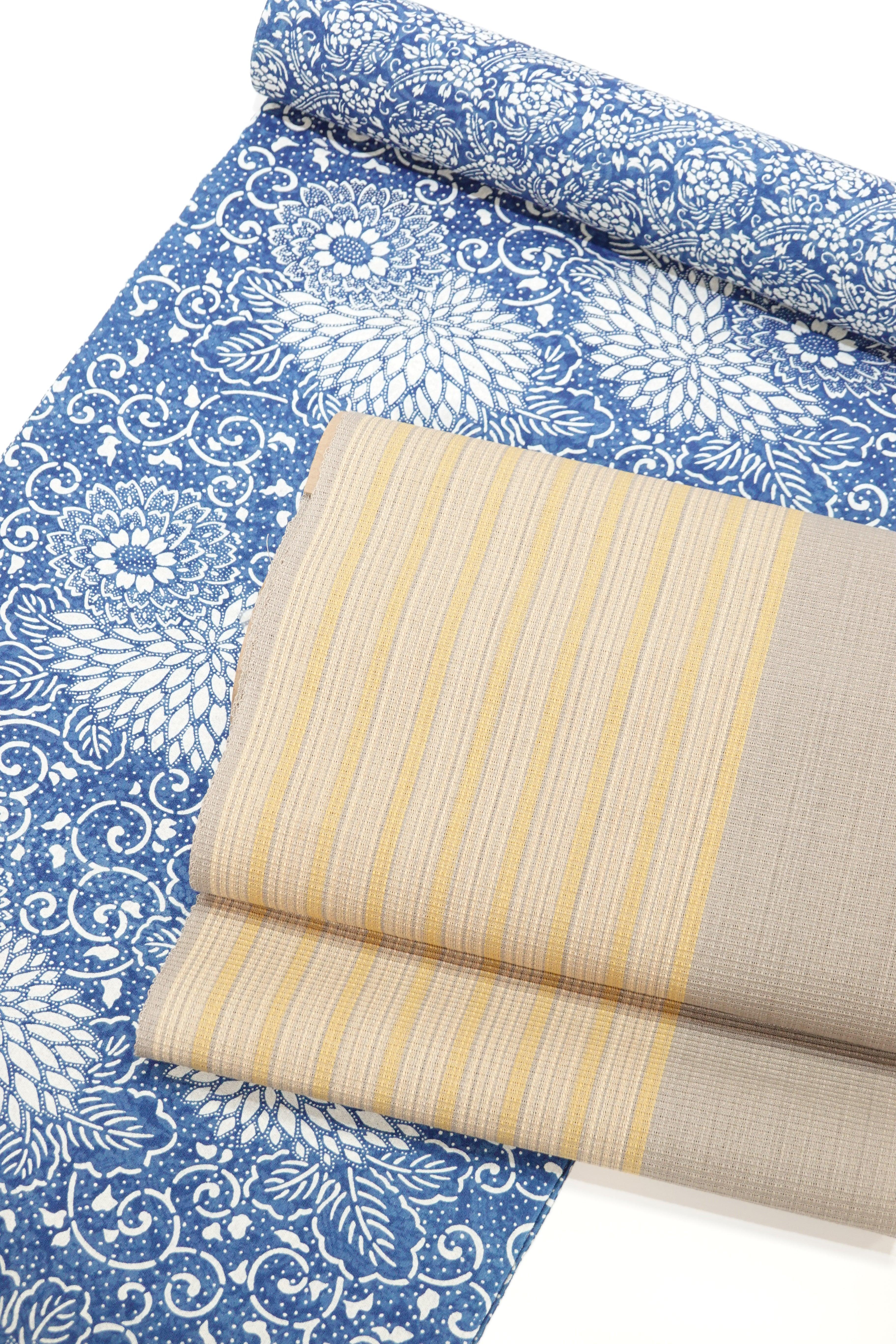 長板中形】長板正藍染 綿縮緬両面異柄 初山寛〈無形文化財〉浴衣地