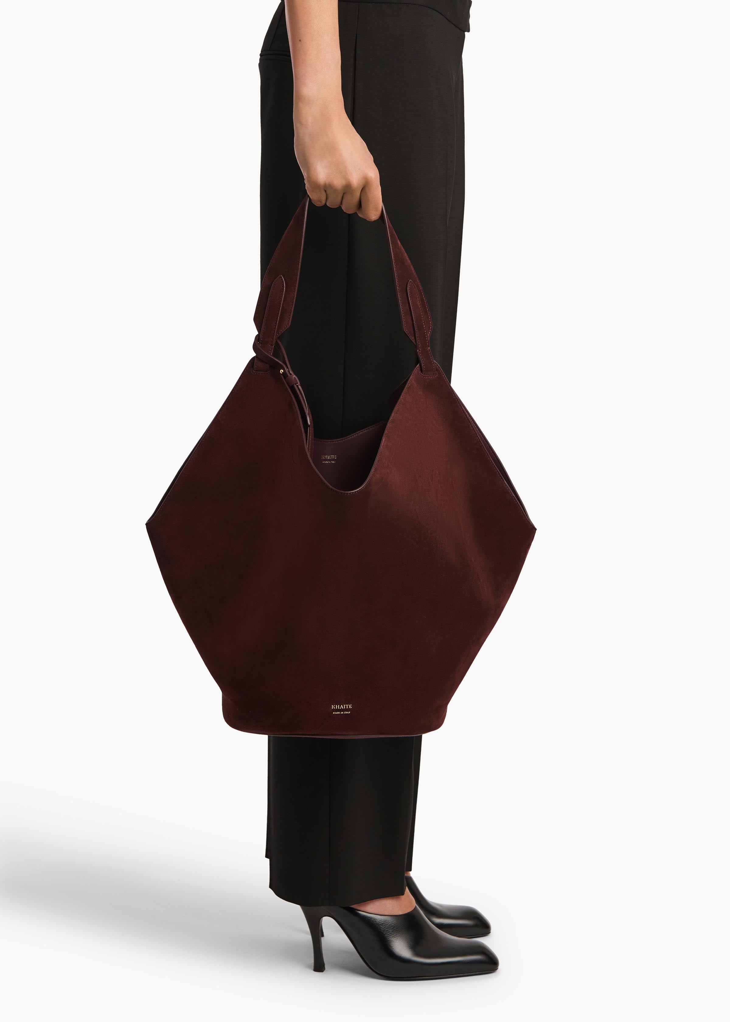 Medium Lotus Tote in Rouge Noir Suede – KHAITE