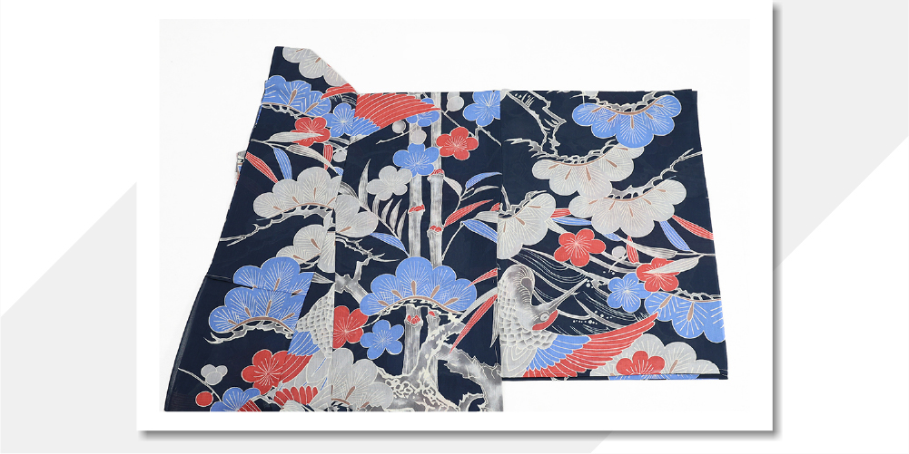 誉田屋源兵衛 絵羽浴衣(ゆかた) 綿 和紙 吉兆亀鶴 紺×赤 ◇男女兼用◇