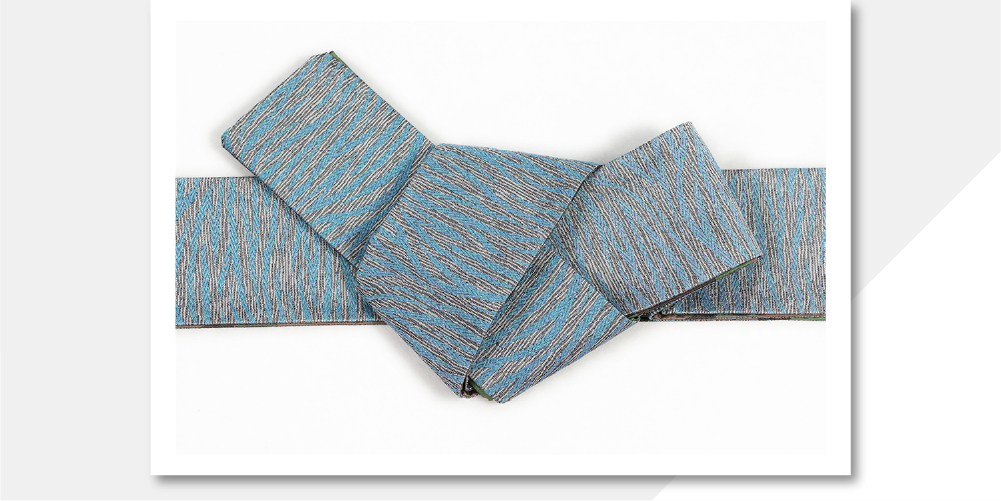 西陣織 蔦屋久兵衛 両面角帯 絹ラメ糸 迷彩 ゼブラ 緑×水色