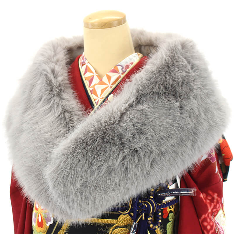 ファーショールレンタル｜ファー ショール 単品 成人式｜グレー 灰