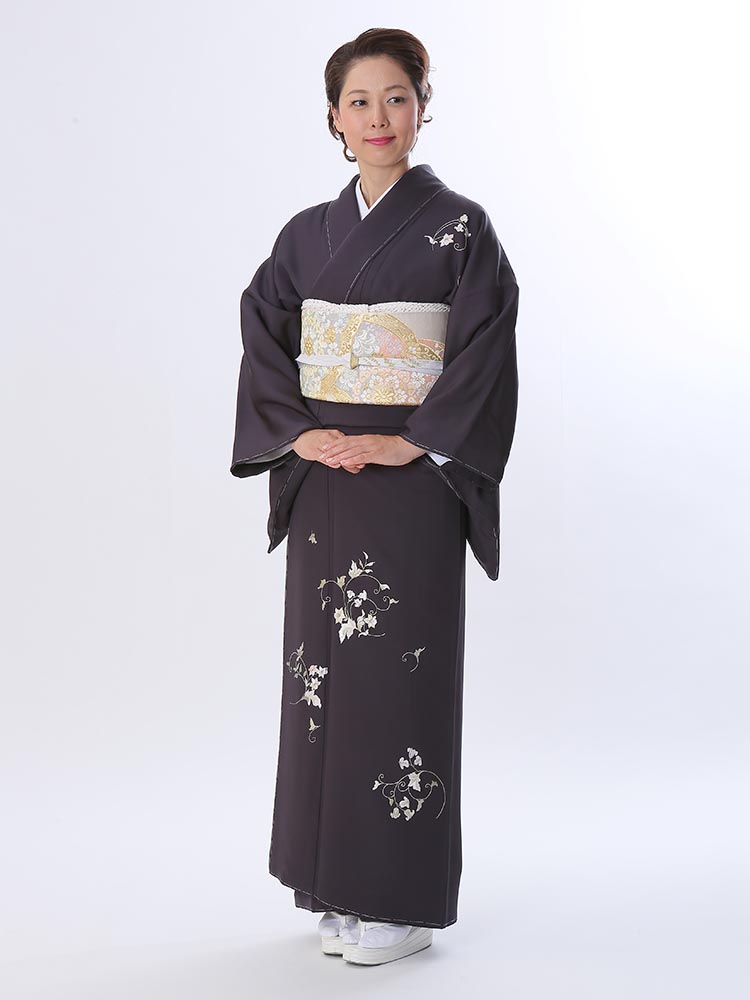 高級訪問着レンタル】h-415 渋め 刺繍 MLサイズ 草花｜KIMONO-PRO