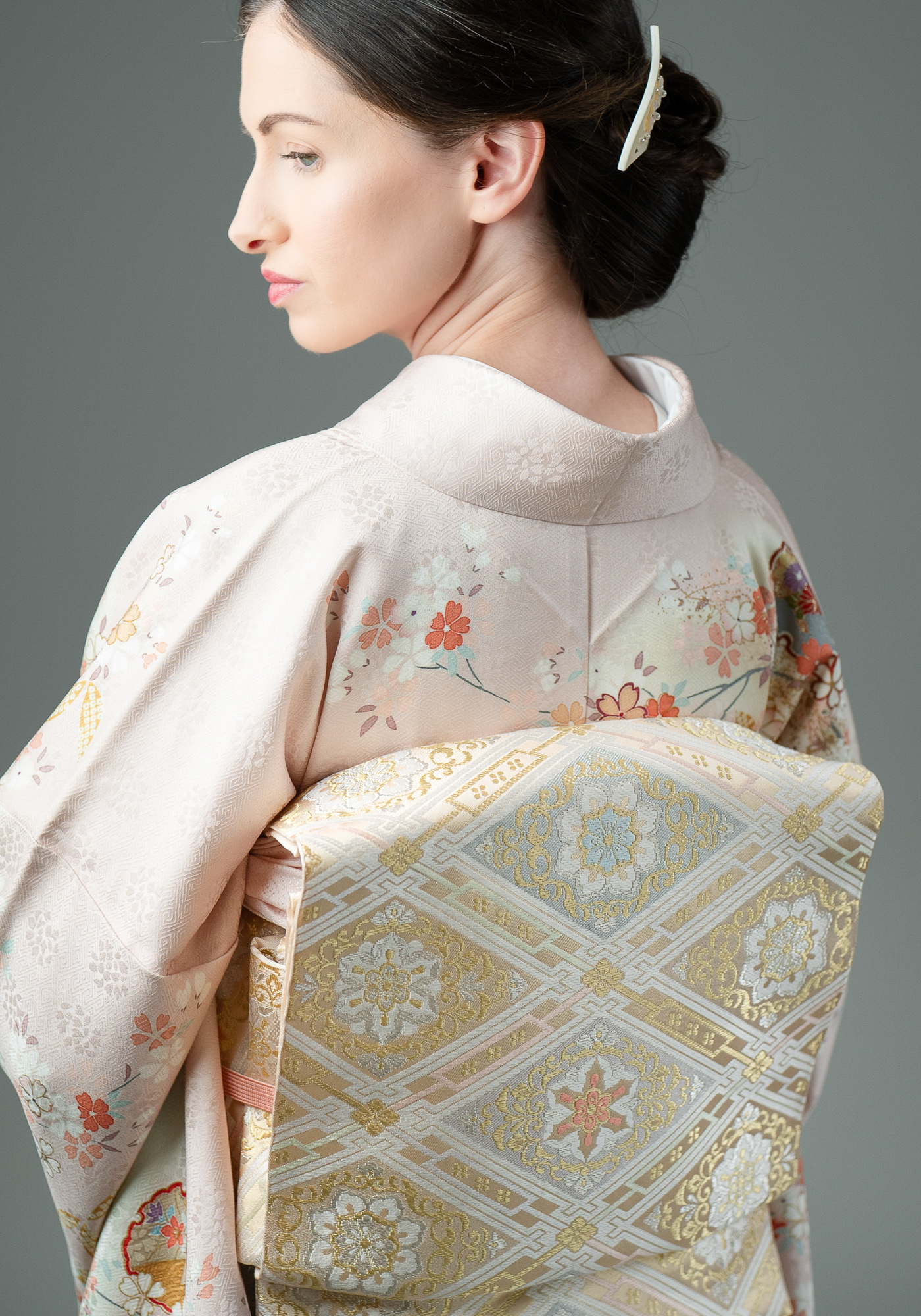 高級訪問着レンタル】h-63 ピンク・桜と雪輪 MLサイズ 桜・雪輪