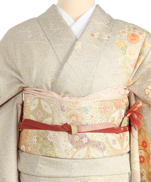 訪問着レンタル｜グレーに金のたたき染文箱｜H0361｜L｜宅配着物