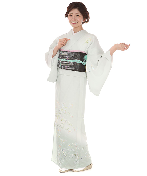 絽 付下レンタル（夏用）｜白緑に萩｜H0300｜M｜宅配着物レンタル