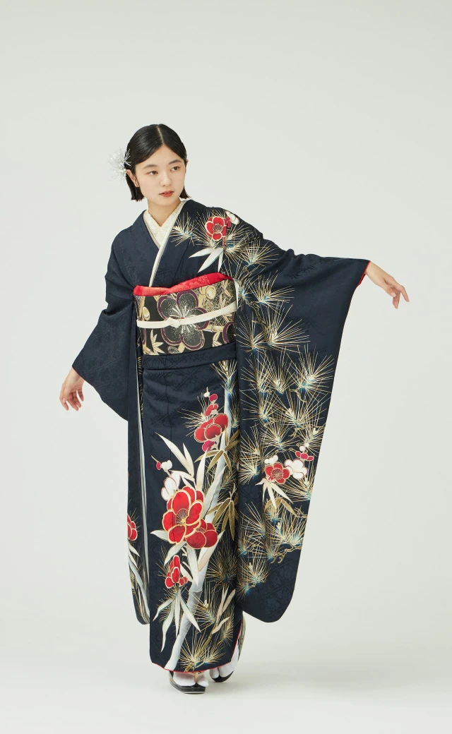 振袖／花揺れる梅／墨紺 | 振袖レンタル·購入や成人式の着付けは