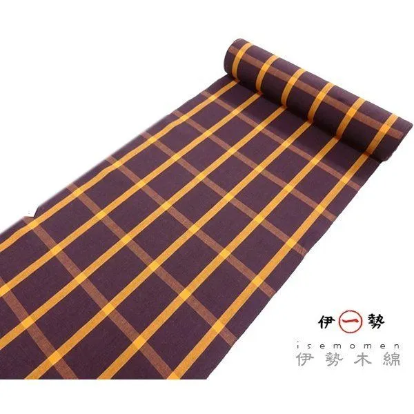 伊勢木綿 着物 反物 紫 オレンジ 格子 No,16☆ | 着物ネット通販・宅配