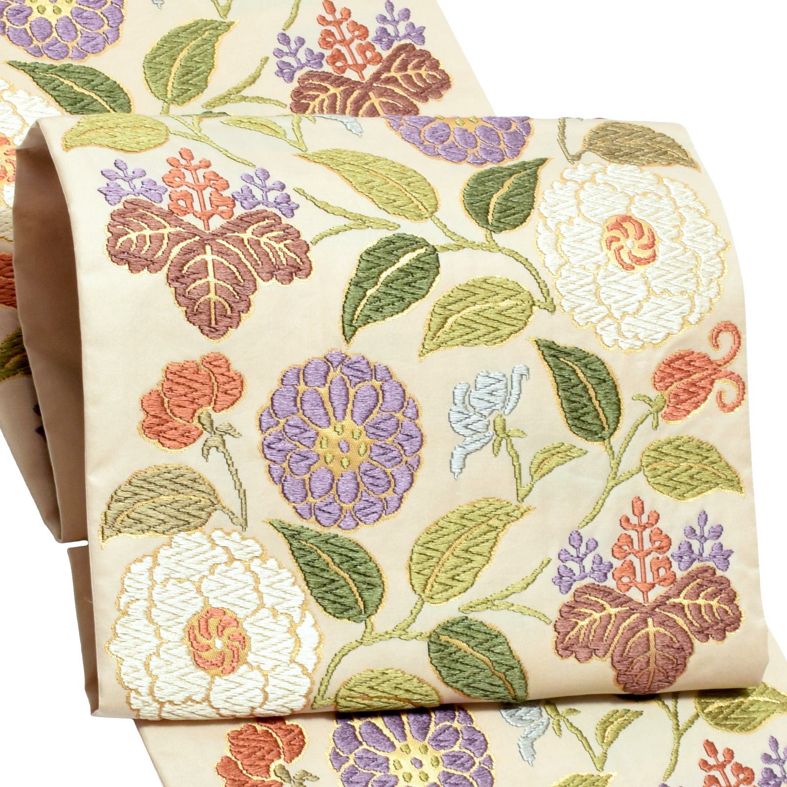 Prices down2】唐織袋帯 「生成り色地 菊唐草」 錦工芸謹製 六通柄