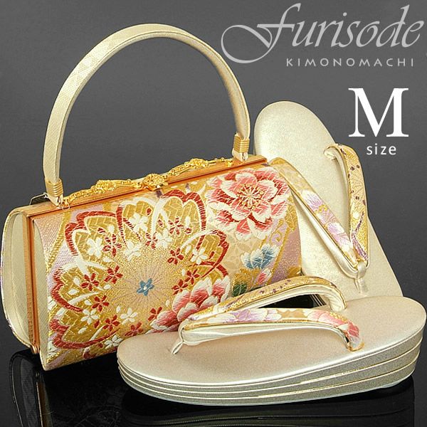 Prices down2】振袖 草履 バッグ 成人式 「ゴールド×ピンク 桜 草履M