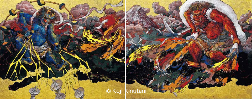 黄金背景富嶽旭日・風神・雷神 | 画家 絹谷幸二 公式サイト｜PAINTER