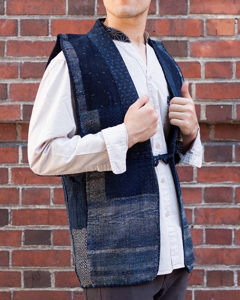 Vintage Noragi Vest, Reversible Boro, Indigo Sakiori and Kogin
