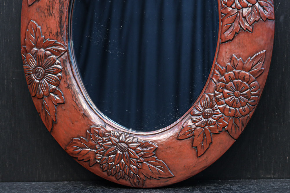 美しい花彫刻が華やかな鎌倉彫の壁掛け鏡 DC8956 – 古福庵 [ KOFUKUAN