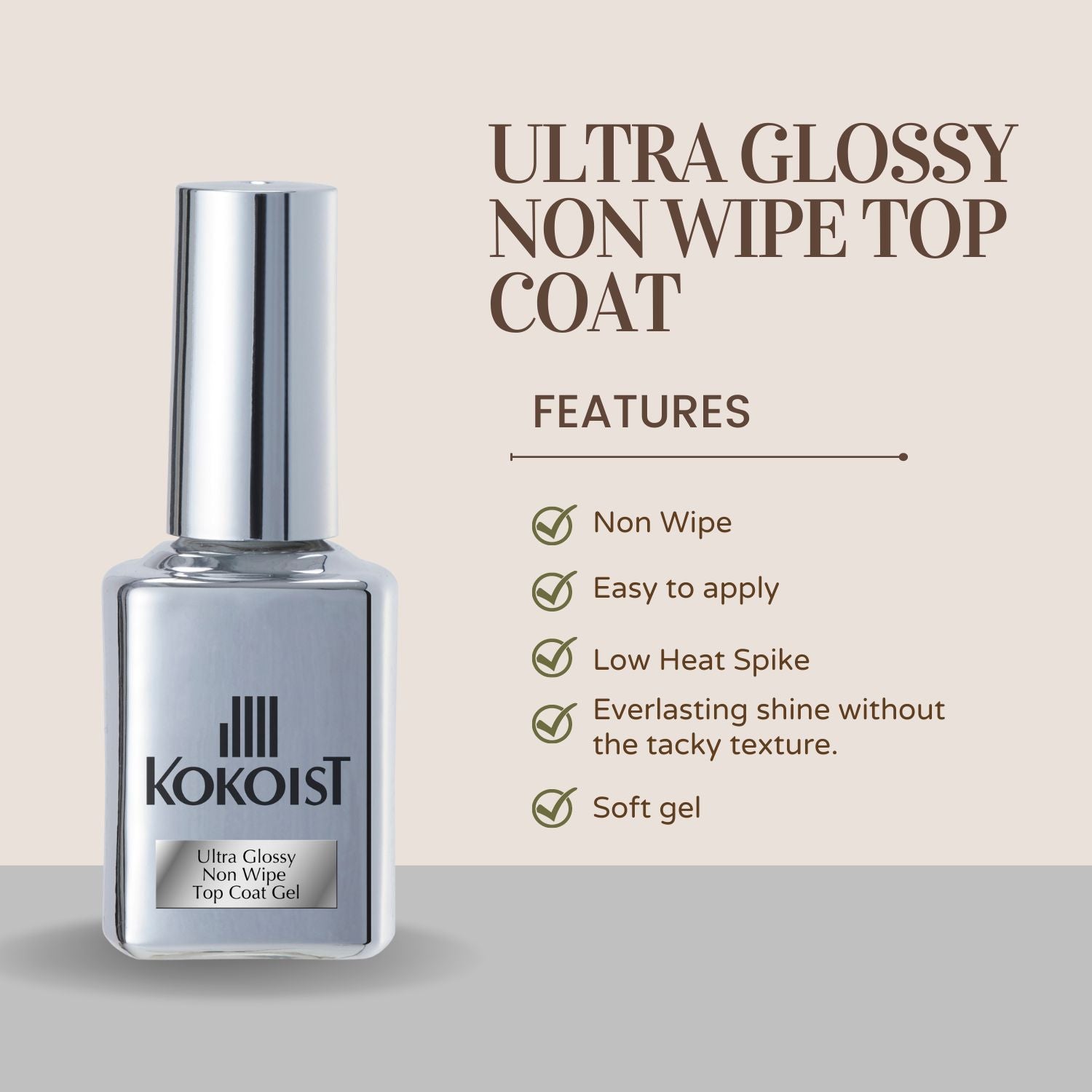 Ultra Glossy Non Wipe Top Coat Gel 15ml – KOKOIST USA
