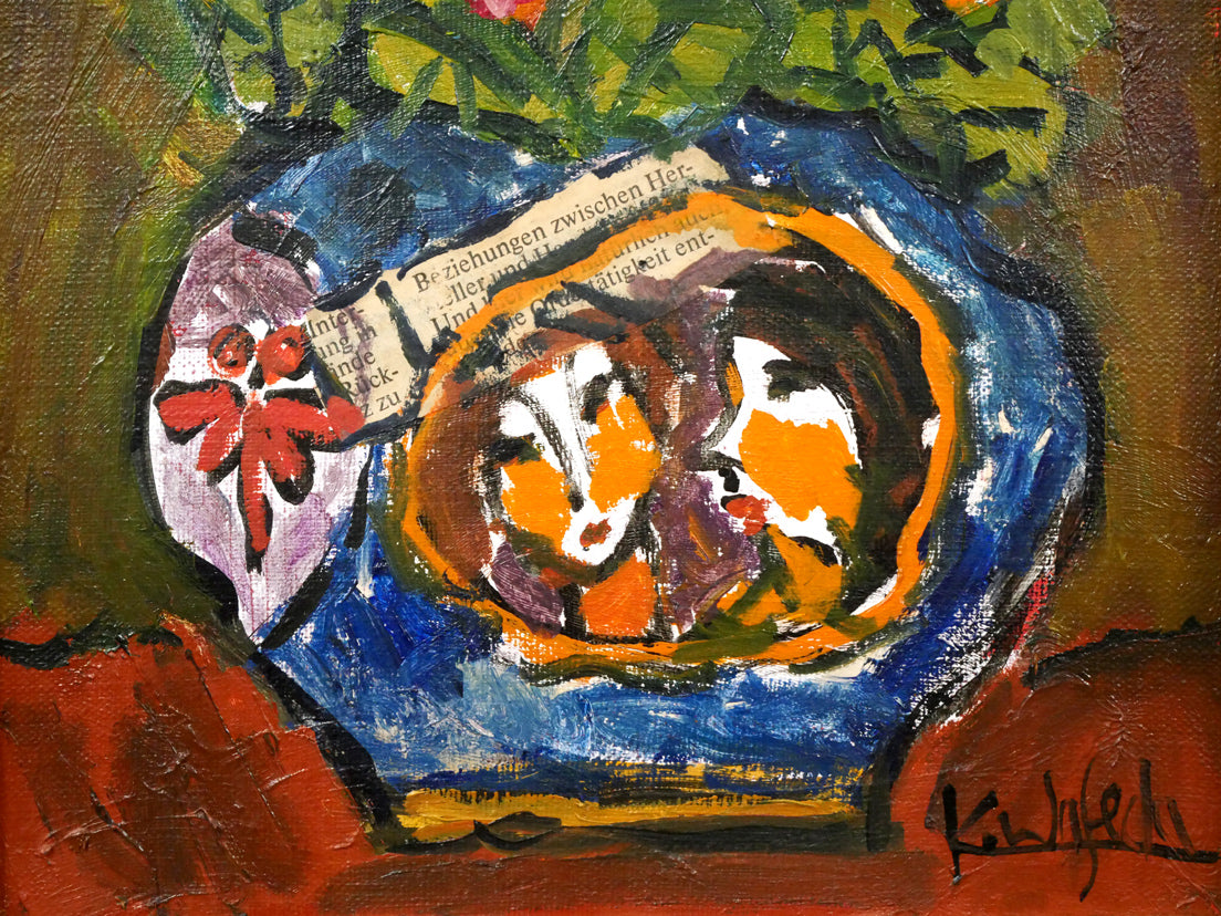 早稲田員久「バラ」油絵・コラージュ・F4号 絵画買取・販売の小竹美術