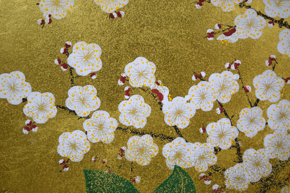 渡辺章雄「梅椿」日本画・F6号 絵画買取・販売の小竹美術