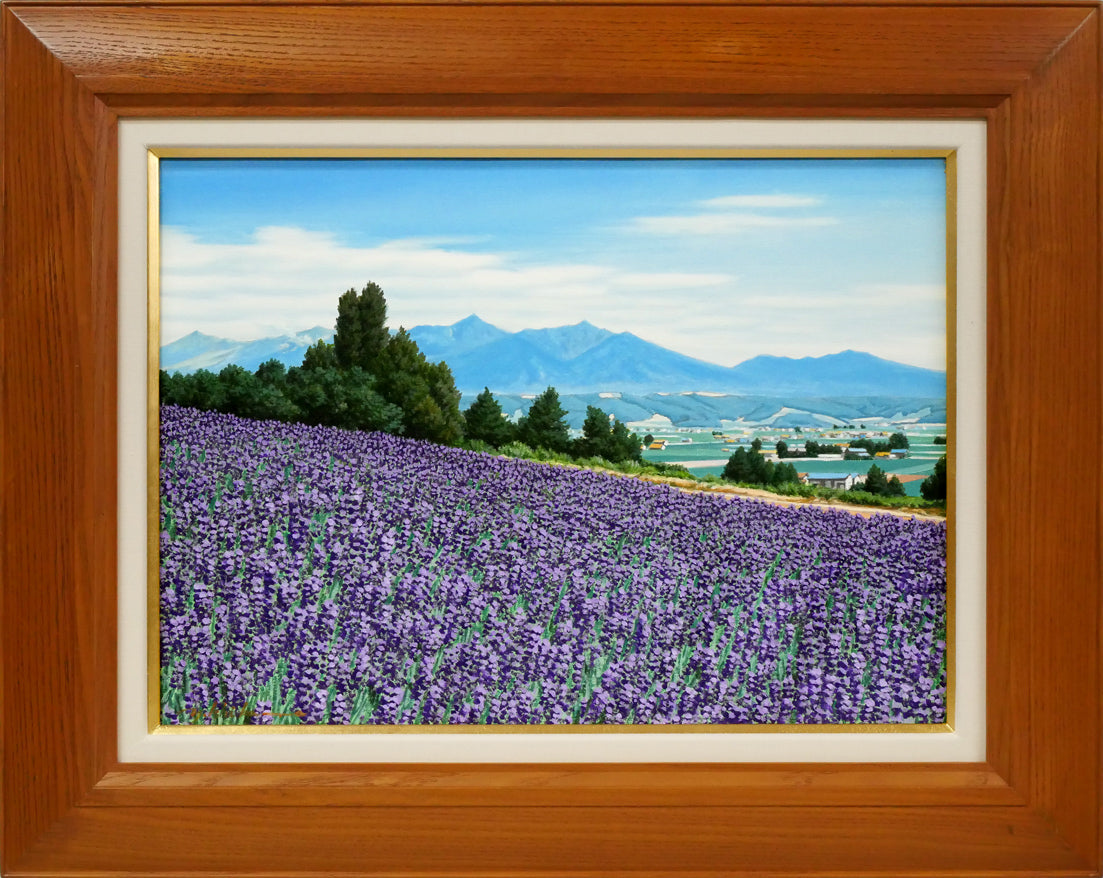 石川雄一「ラベンダーと十勝岳（富良野）」油絵・P15号 絵画買取・販売