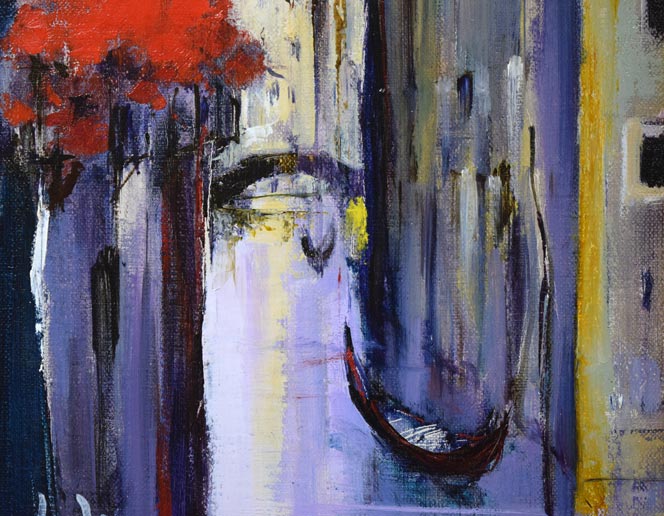 石岡剛「ベニス運河の花（イタリア）」油絵・F4号 絵画買取・販売の