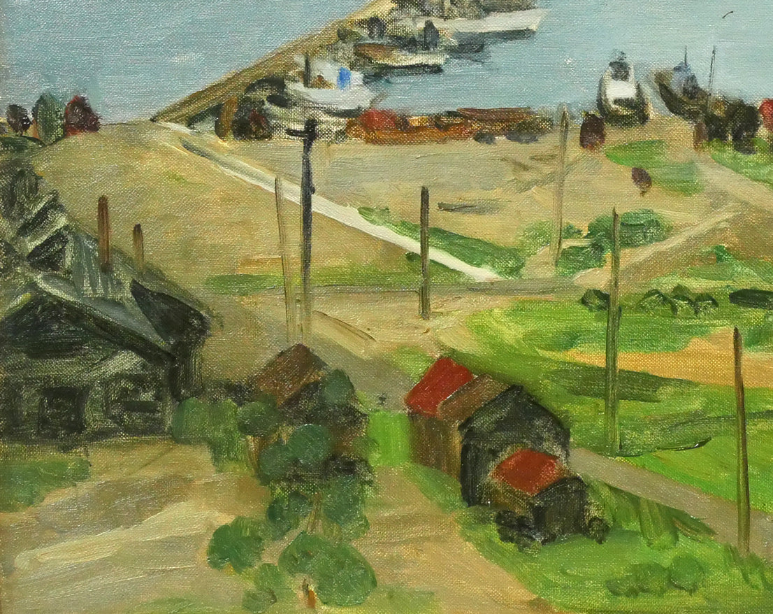 北岡文雄「釧路港」油絵・F10号 絵画買取・販売の小竹美術