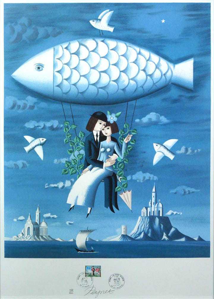 レイモン・ペイネ(Raymond Peynet)「天空をゆく魚（飛行船