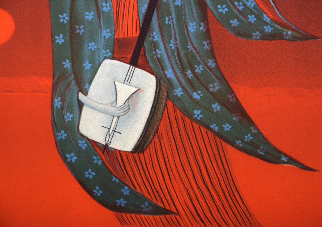 斎藤真一「津軽哀歌 赫い陽」リトグラフ 絵画買取・販売の小竹美術