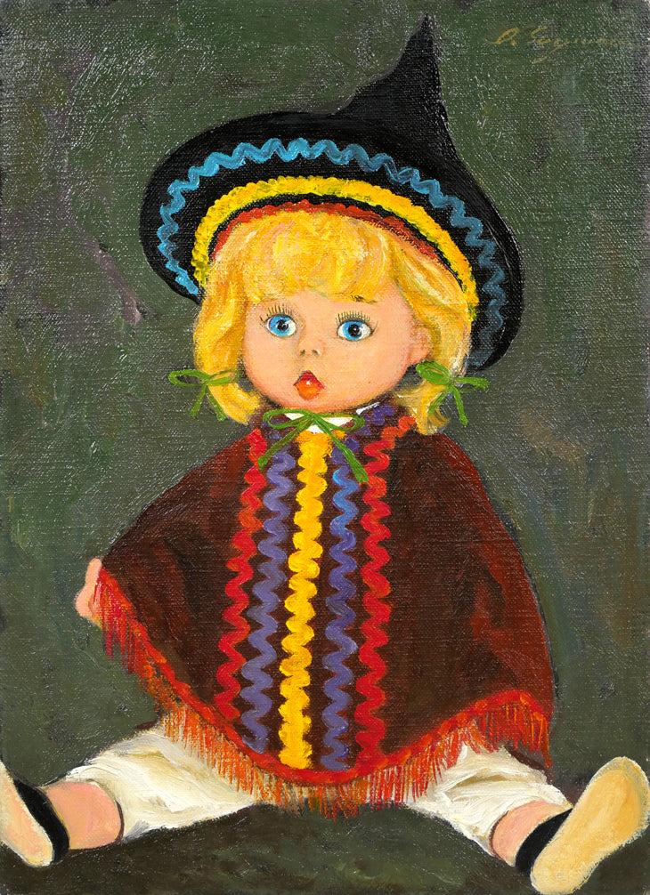 杉浦一郎「西洋人形」油絵・F4号 絵画買取・販売の小竹美術