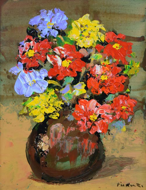 福沢一郎「花」油絵・6号 絵画買取・販売の小竹美術