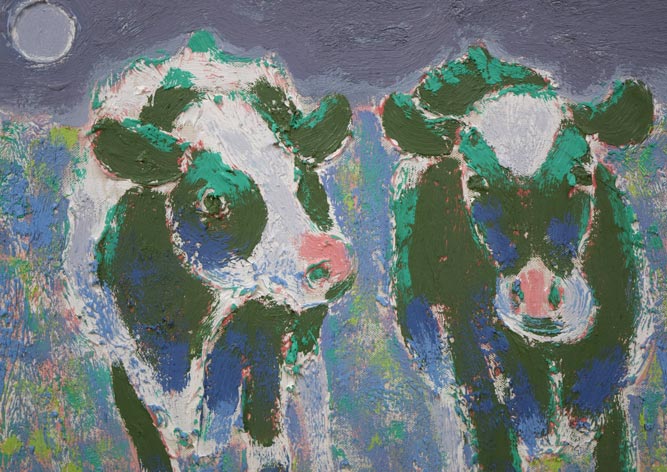 小島真佐吉「霧（牛）」油絵・F6号 絵画買取・販売の小竹美術