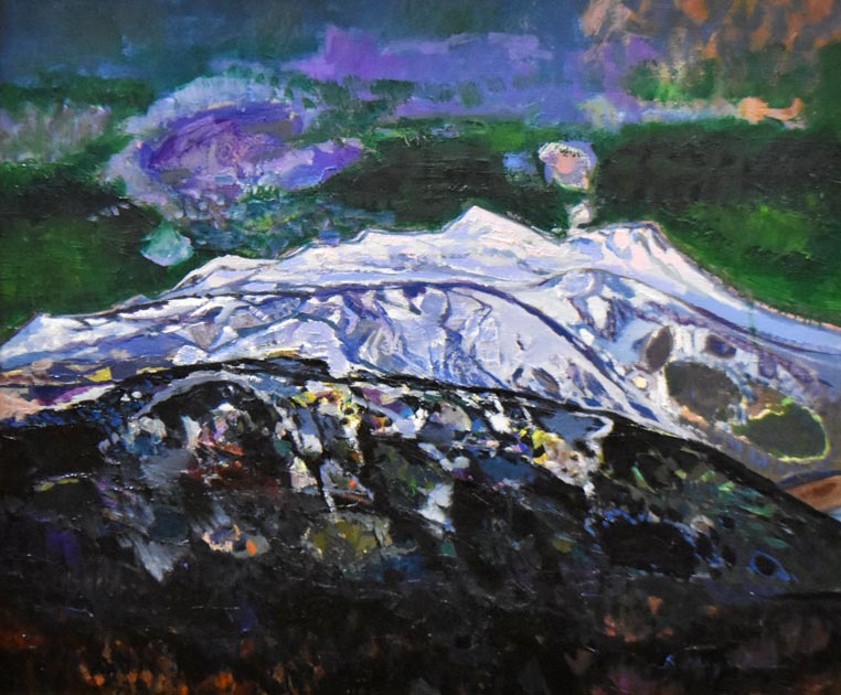 真柄修一「十勝岳」油絵・F20号 絵画買取・販売の小竹美術