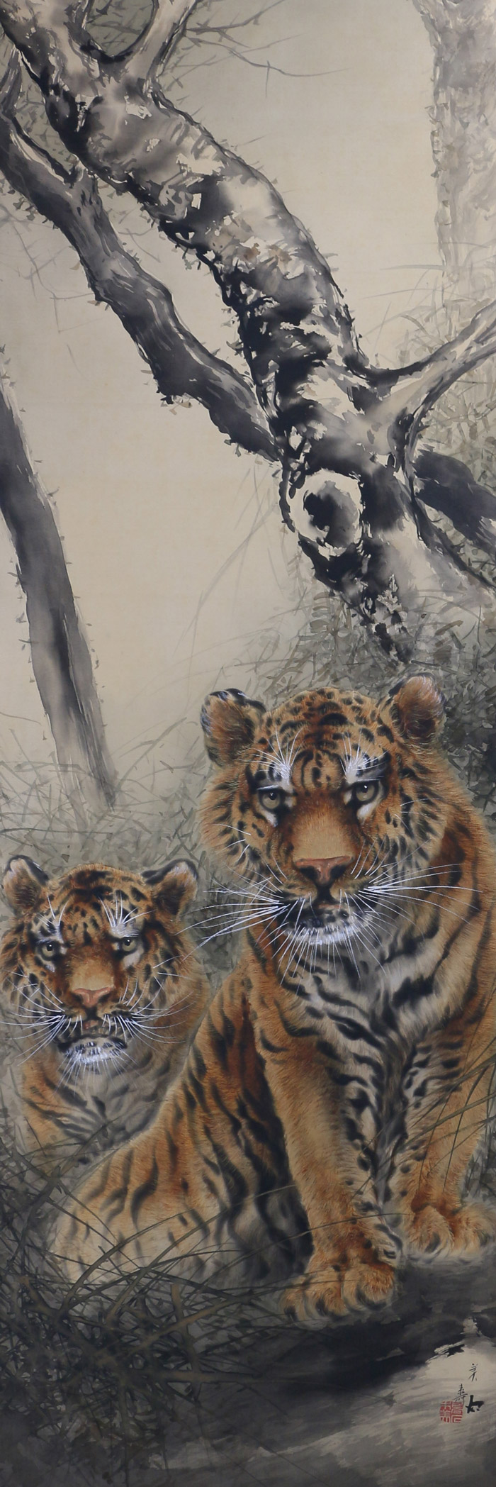 掛軸-795 米重忠夫 猛虎 共箱 二重箱 掛軸-795米重忠夫猛虎共箱二重箱
