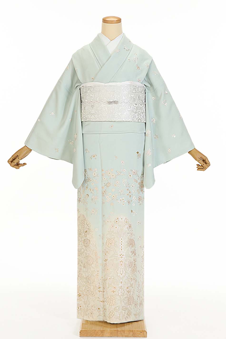 訪問着 【No.B-511】水色・白刺繍の小花・高級蘇州刺繍 | 東京・銀座で