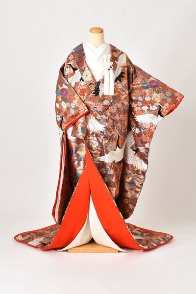 打掛(山本寛斎、ピンク系に鶴)｜着物レンタルあき (来店着付け無料